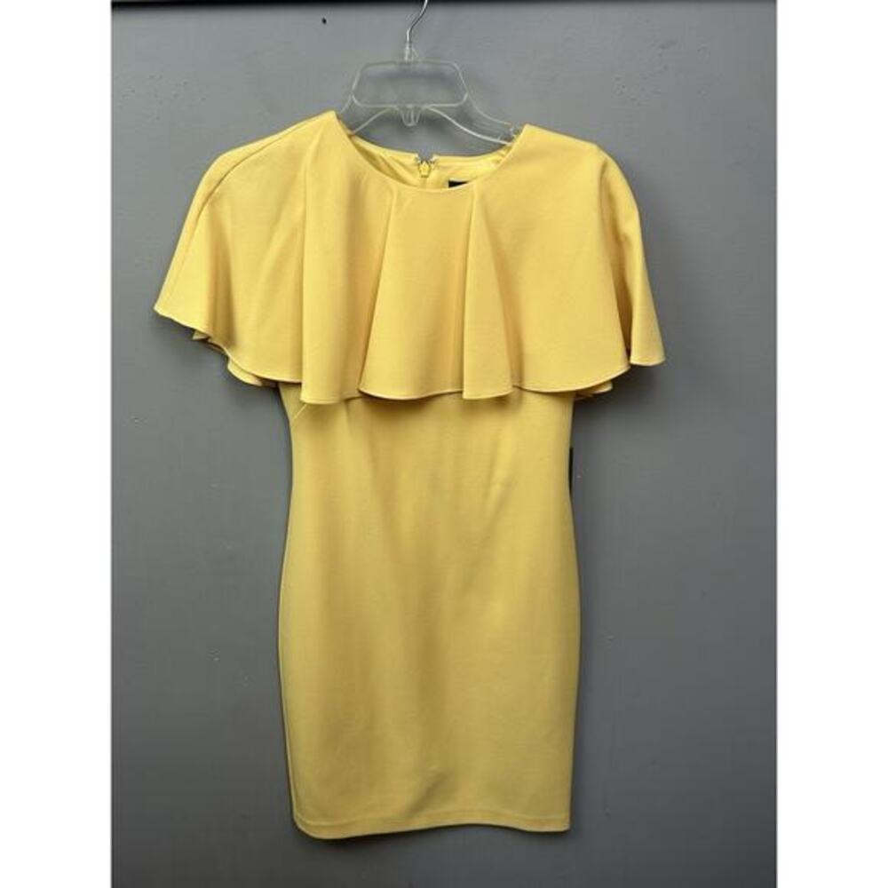 Vince Camuto‎ Dress Womens 2 Yellow Pleated Cape Collar Polyester Sleeveless NEW